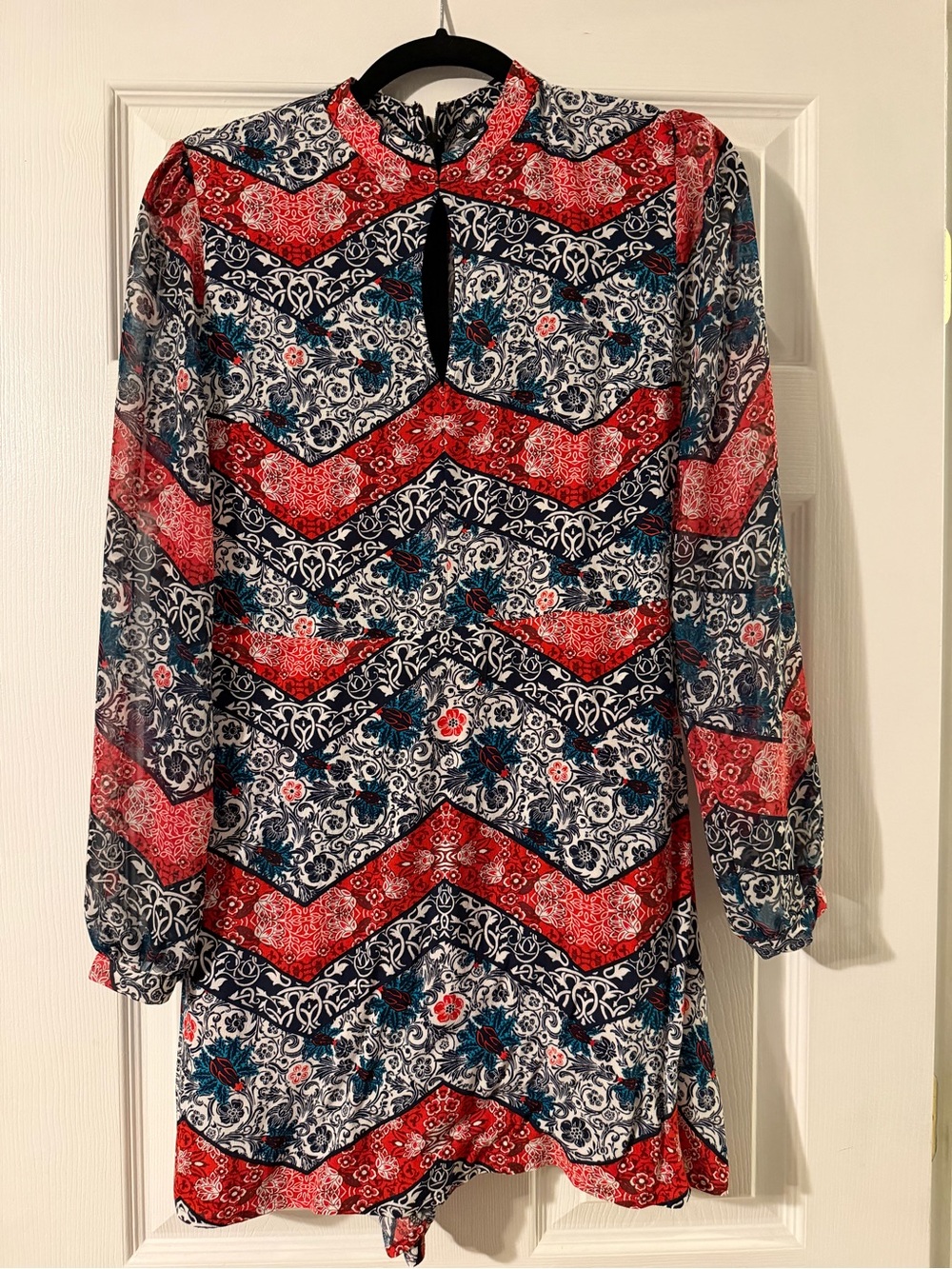 Express Printed Floral Chevron romper Red, Navy, Teal